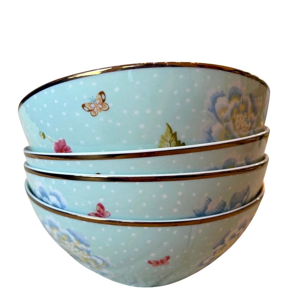 Laura Ashley Heritage Collection Floral Porcelain Salad Bowls 7in Set of 4 NEW